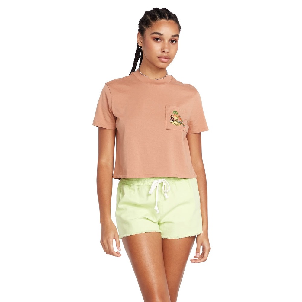 NWT Volcom Girls Pocket Dial Short Sleeve Graphic Pocket Tee Clay XL